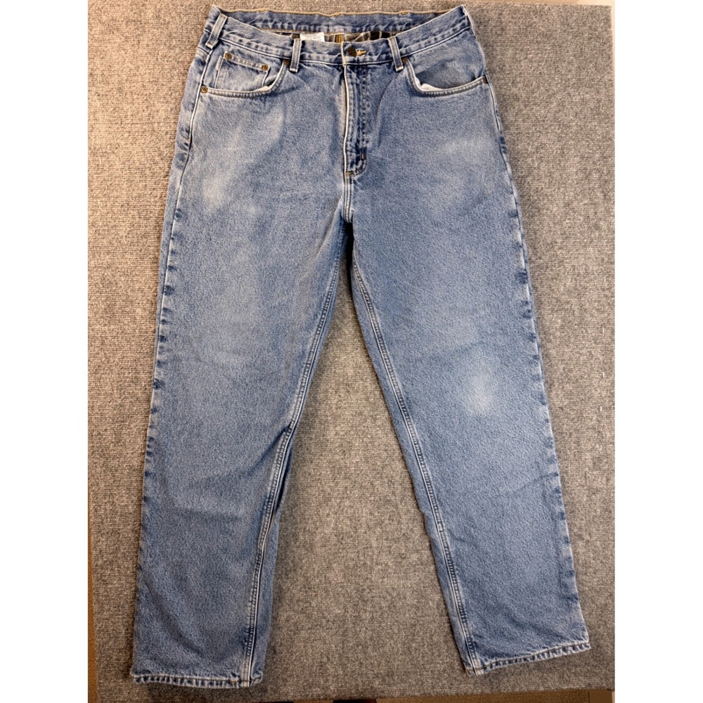 Carhartt B172 DST Flannel Lined Jeans Mens 36x34 Blue Denim Relaxed Fit Workwear